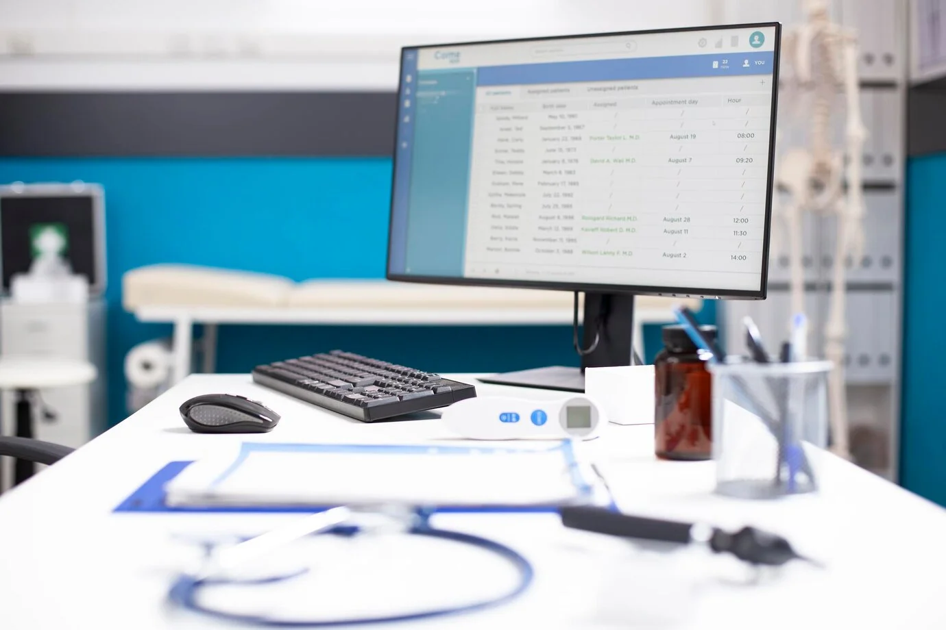 Doctor using SehatPro patient portal software for appointments and prescriptions