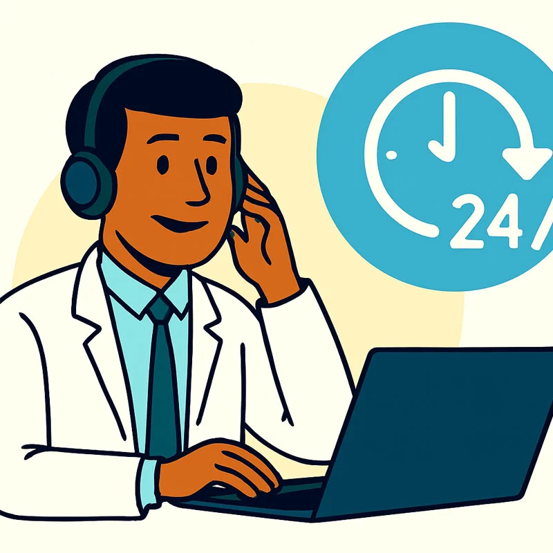 Healthcare staff receiving 24/7 support through phone and WhatsApp