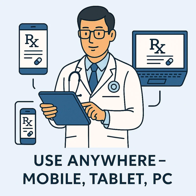 SehatPro software on mobile, tablet, and PC screens