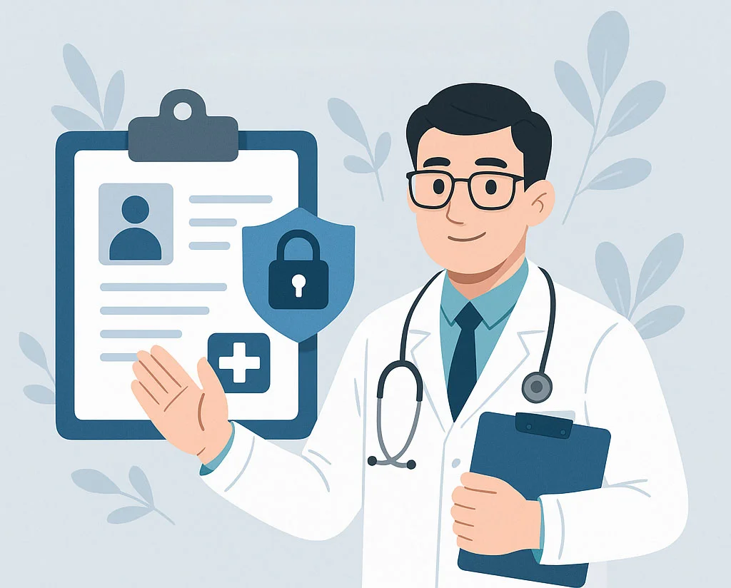 Doctor using SehatPro software with Data Privacy & Security features