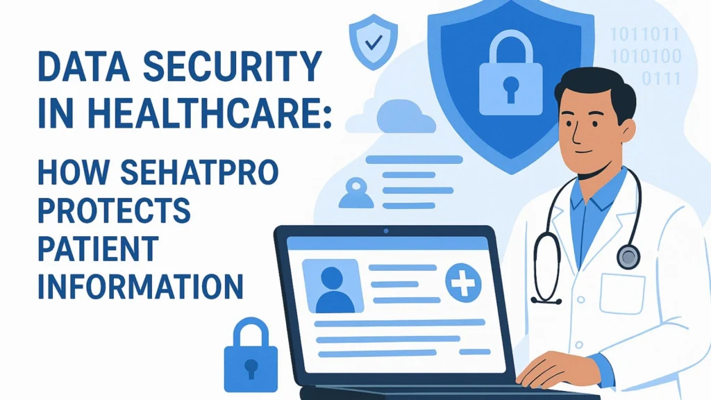 SehatPro ensures data security in healthcare by protecting patient information through encryption, secure access, and compliance with privacy regulations.